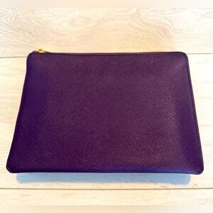 Danier Saffiano Genuine Leather Clutch IPad Mini Holder Case Purple + Gold Purse